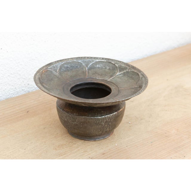 Antique Flared Lotus Copper Vessel For Sale - Image 4 of 7