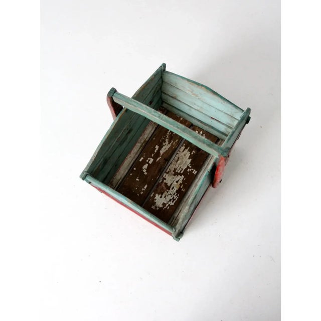 Wood Antique Folk Art Wooden Crate Basket For Sale - Image 7 of 9