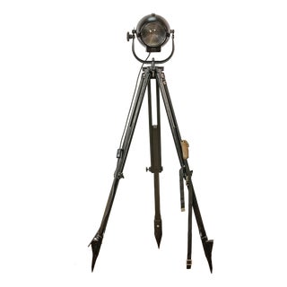 Satin Black Rank Strand Patt 123 Theater Spotlight Floor Lamp with Black Wooden Tripod, 1960s For Sale