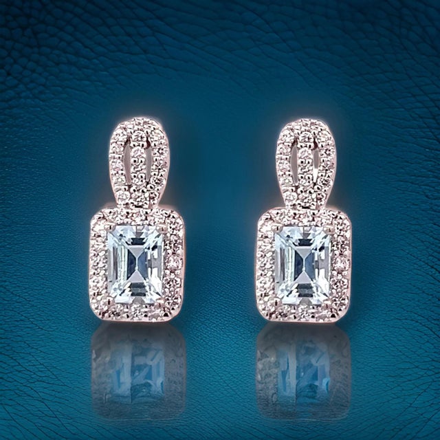 Natural Aquamarine Diamond Earrings 14k Gold 2.74 TCW Certified For Sale - Image 12 of 12