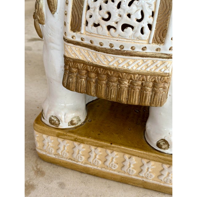 Ceramic Vintage Chinoiserie Regency Glazed Terracotta Ceramic Elephant Garden Side Tables For Sale - Image 7 of 11