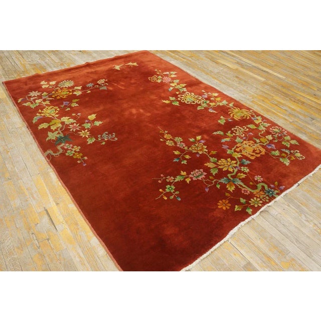 1920s Chinese Art Deco Carpet ( 6' x 8' 6'' - 183 x 260 cm) Wool Chinese Hand Knotted Pile Antique Floral Art Deco 1930s...