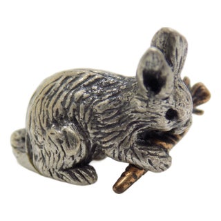 Vintage Italian Handmade Silver and Brass Bunny with Carrot, Italy, 1970s For Sale