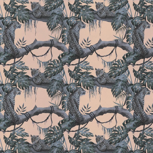 Contemporary Leopards on Tree 3 Fabric Wall Covering by Chiara Mennini for Midsummer-Milano For Sale - Image 3 of 3