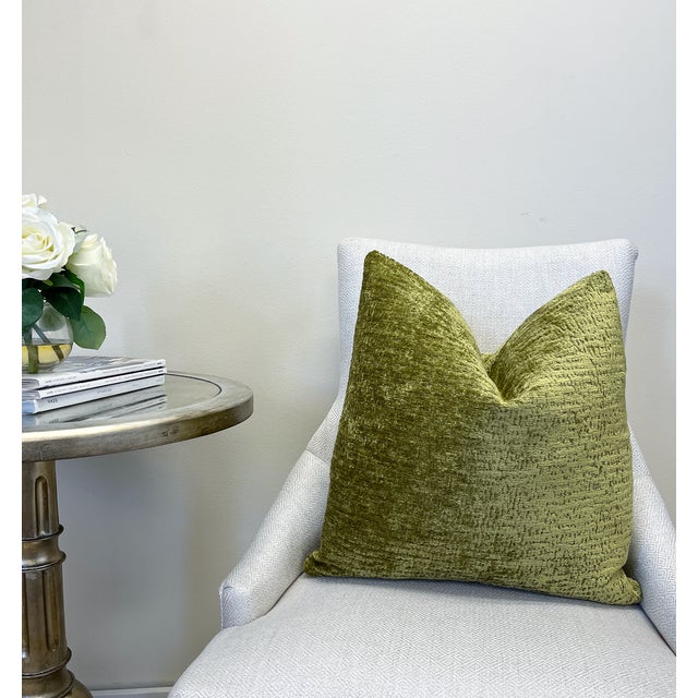 Not Yet Made - Made To Order Peridot Chenille 20x20 Throw Pillow With Feather Down Insert For Sale - Image 5 of 5