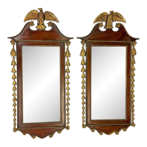 19th Century Federal Period Mahogany Wall Mirrors With Gilt Eagle & Leaf Details- A Pair