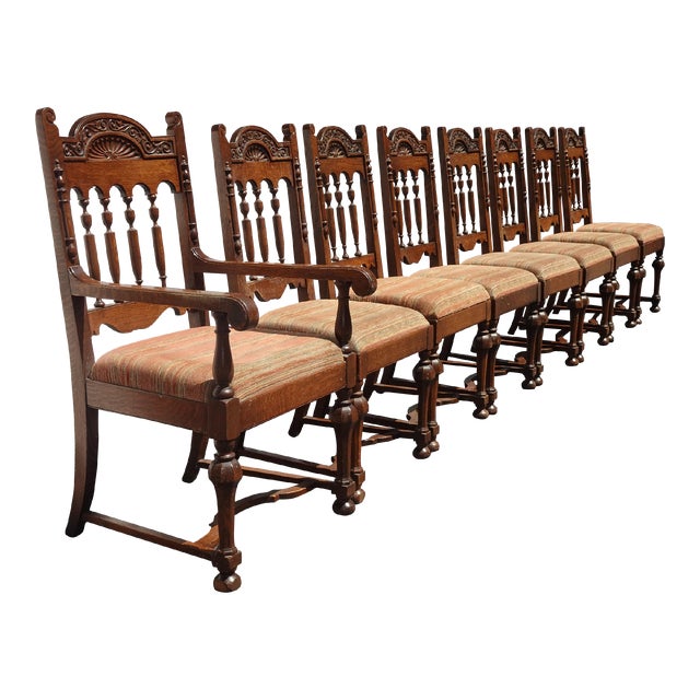 Set of Eight Antique Brown Dining Room Chairs French Country Spanish