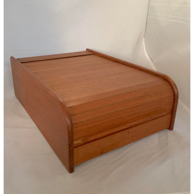Vintage CD & Cassette Storage Filing Teak Wood Box Roll Top Tambour Door MCM Danish Style Set