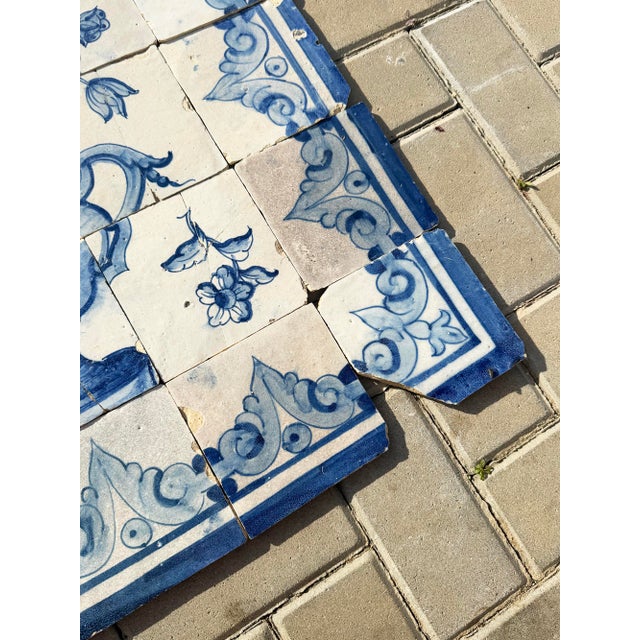 Blue Antique 18th Century Portuguese Baroque Blue & White Floral Tile Panel For Sale - Image 8 of 15
