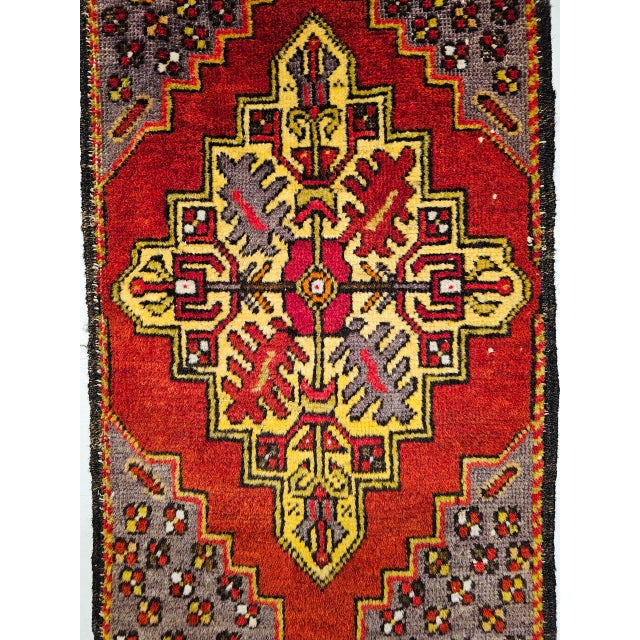 Mid 20th Century Vintage Turkish Tribal Prayer Rug, Handwoven Wool Pile, Red Medallion, 2' x 3' For Sale - Image 5 of 12