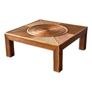 Sunburst Rattan Coffee Table, Attributed to Vivai Del Sud, Italy, 1970s For Sale