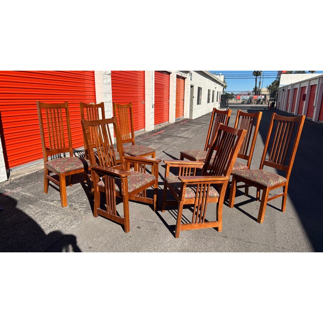 Late 20th Century Bassett Furniture Mission Style Arts & Craft Oak Dining Chairs For Sale - Image 12 of 18