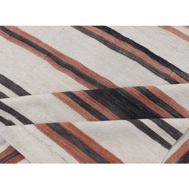 Vintage Turkish Kilim Gallery With Stripes in Cream, Brown & Soft Coral Color 5'10" X 10'11" For Sale - Image 11 of 12