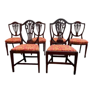 Antique Federal Style Mahogany Inlaid Shield Back Dining Chairs- Set of 6
