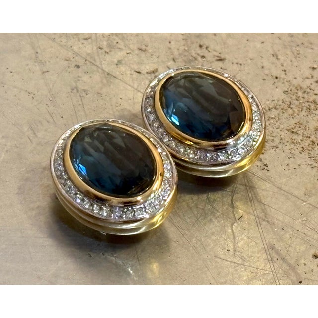Traditional Nina Ricci Oval Gold-Tone/Rhinestone Clip Earrings For Sale - Image 3 of 5