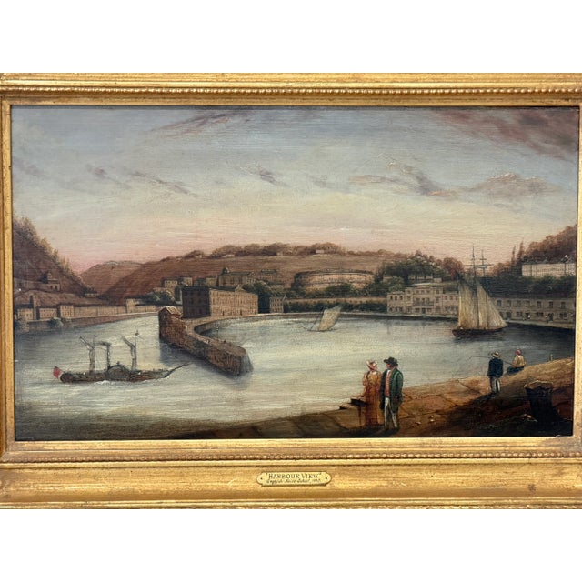 19th Century British School Oil on Panel Painting “Harbor View” For Sale - Image 6 of 8