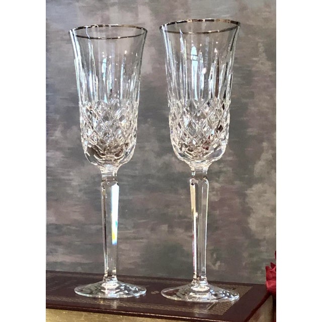 Metal Vintage Kelsey Waterford Crystal Toasting Wedding Champagne Glasses - a Pair For Sale - Image 7 of 9