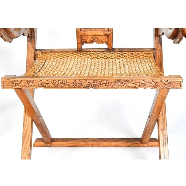 Wood 19th Century Pair Chinese Antique Horseshoe Folding Chairs For Sale - Image 7 of 8