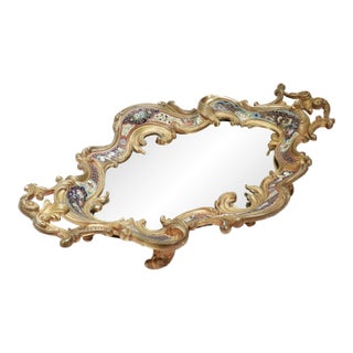 Large Antique French Gilt Bronze & Champlevé Enamel Mirrored Plateau or Tray For Sale
