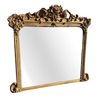 Large Antique 19th Century English Gilt Overmantle Mirror For Sale