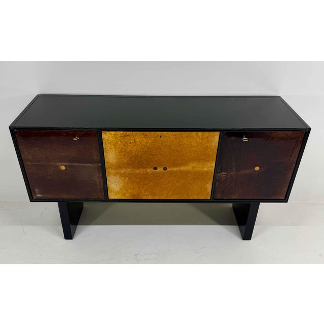 Italian Art Deco Sideboard with Parchment Leather and Ebonized Wood, 1950s For Sale - Image 4 of 13