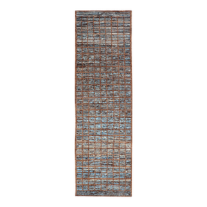 Keivan Woven Arts Modern Runner in Distressed Moroccan Squared Design With Blue
