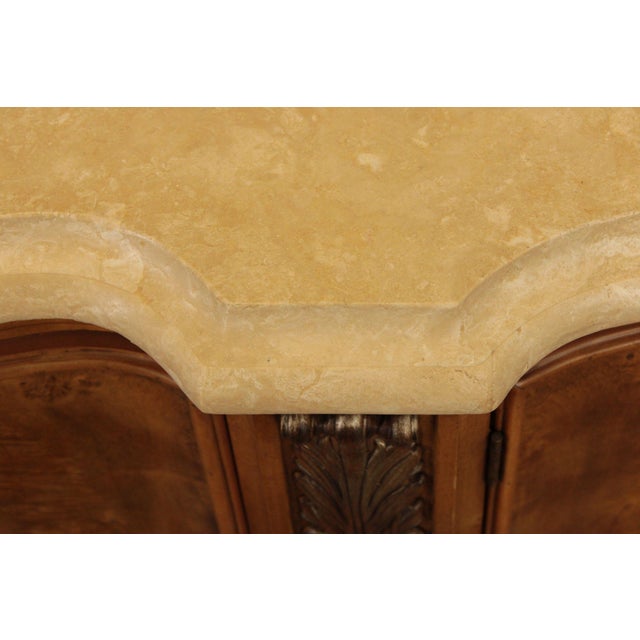 Henredon Henredon Burl Wood Marble Top Sideboard Buffet Cabinet For Sale - Image 4 of 12