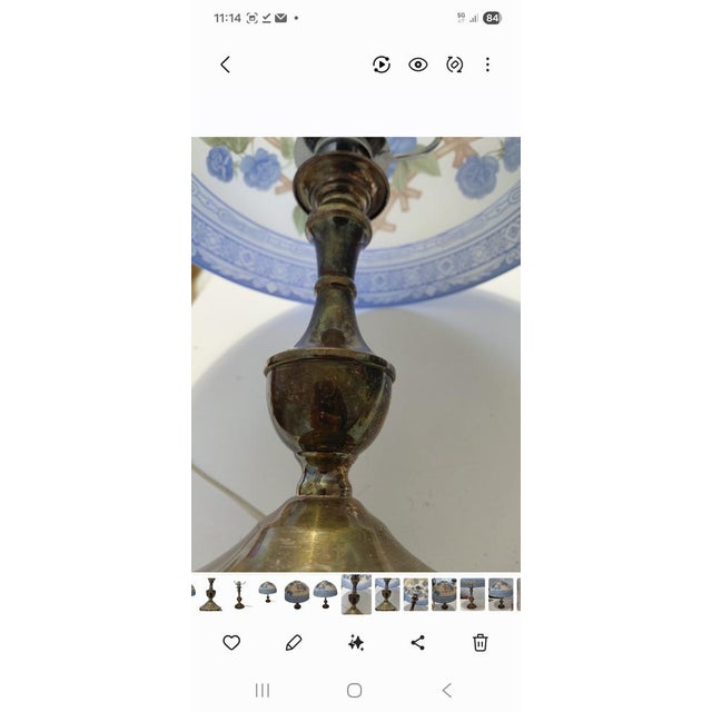 Metal Vintage Table Lamp in Silver and Decorated Opal Glass, 1990 For Sale - Image 7 of 12