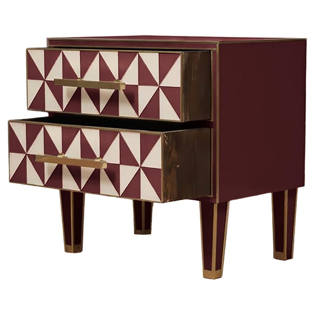Red Optical Murano Glass Bedside Tables with Brass Trim from Justfurnituress SRL, Set of 2 For Sale - Image 9 of 9