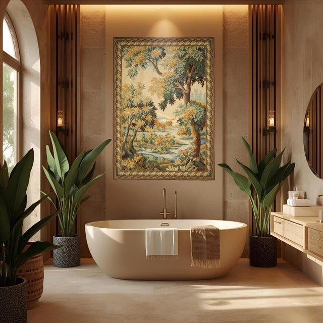 This tapestry is inspired from a fine example of a classical Verdure Tapestry, such as those woven in the traditional...