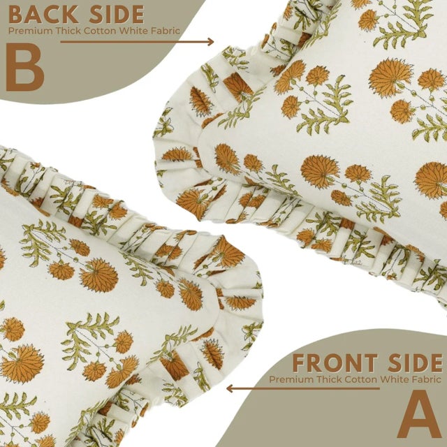 Not Yet Made - Made To Order Fabdivine Ethnic Block Print Frill Cushion Cover 20x20 Inch Thick Cotton White- Rishi For Sale - Image 5 of 5