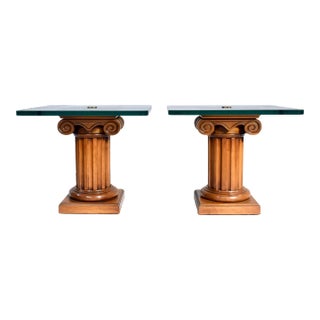 Neoclassical Pedestal Tables by John Stuart, Burl & Walnut, 1960s Pair For Sale