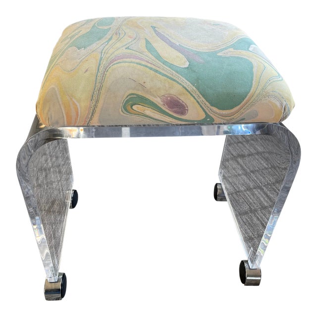 Mid 20th Century Lucite Waterfall Stool on Wheels For Sale