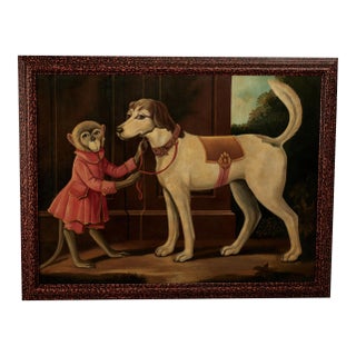 Vintage Victorian Style Painting of a Monkey and Dog by Skilling For Sale