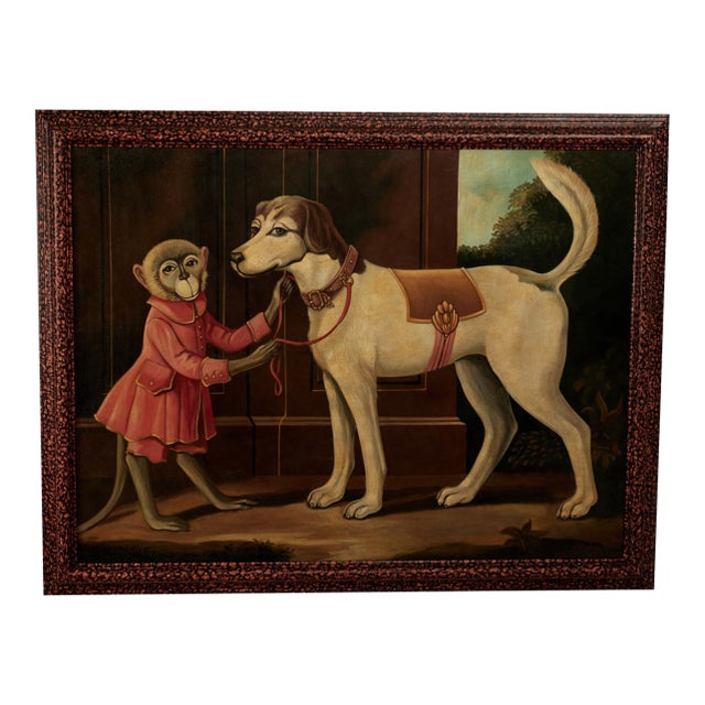 Vintage Victorian Style Painting of a Monkey and Dog by Skilling For Sale