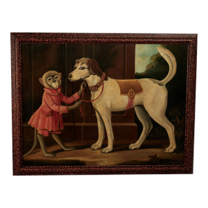 Vintage Victorian Style Painting of a Monkey and Dog by Skilling