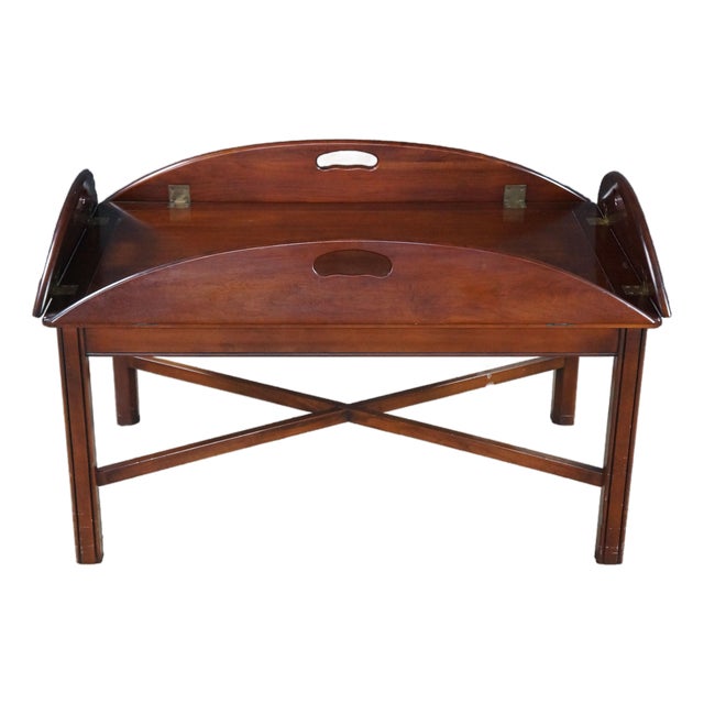 Vintage Statton Old Towne Cherry English Chippendale Style Butlers Coffee Table For Sale