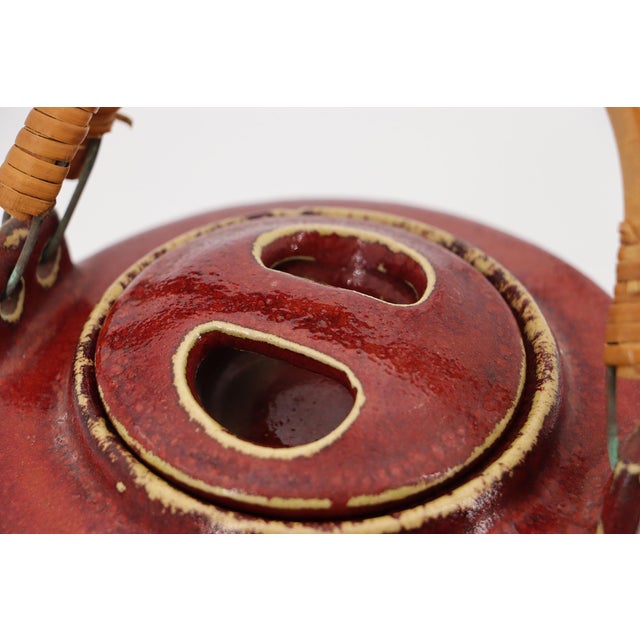 Red 1900s Chinese Oxblood Glaze Stoneware Teapot With Bamboo Handles For Sale - Image 8 of 13