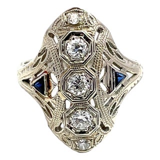 Mid 20th Century Art Deco 18k White Gold Diamond Ring, Size 5 For Sale