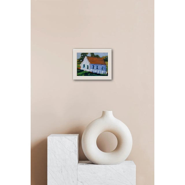 Quiet Places & Farm Views — White House With Fence Original oil painting by L. Haas, 6 x 8 in unframed canvas panel,...