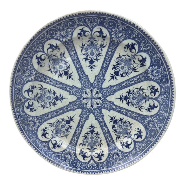 19th Century French Blue & White Faience Dinner Plate Sarreguemines For Sale