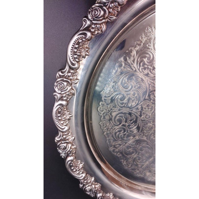 Oneida Wm a Rogers Oneida Du Maurier Serving Tray Platter Silver Plate Rose W/ Box MCM For Sale - Image 4 of 9