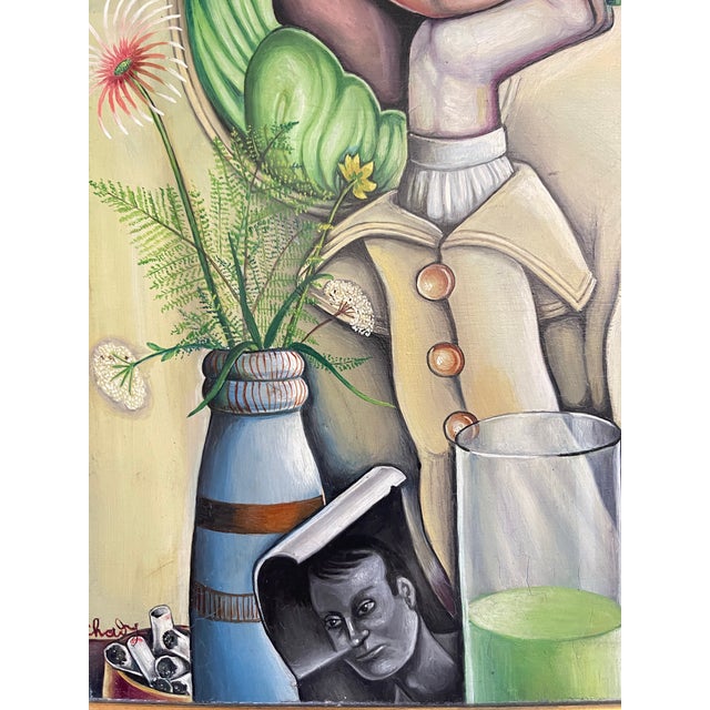 Portrait Oil Painting "Will He Come Back?" Oil on Hardboard Wood France 1970 Expressionism Movement, Framed For Sale In New York - Image 6 of 12