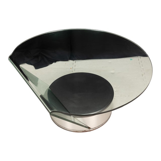 1980s Postmodern Bent Glass and Aluminum Swivel Coffee Table For Sale