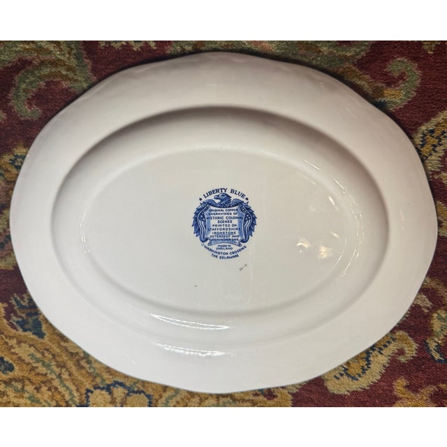 1970s Liberty Blue Washington Crossing the Delaware Platter – Americana Ironstone, England | 250th Anniversary Decor For Sale - Image 12 of 13