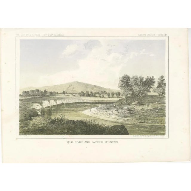 Title: Milk River and Panther Mountain - Tinted Lithograph from the Pacific Railroad Survey, 1856 : This scenic...