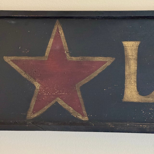 Black Early 20th Century Antique Large "The Red ★ Laundry" Horizontal Wood Sign With Gold Whimsical Lettering & Red Star For Sale - Image 8 of 17