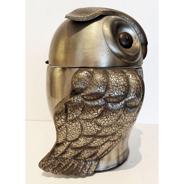 Mid-Century Modern 1960s Seymour Mann Pewtertone Olde Tankardware Owl Ice Bucket From Japan For Sale - Image 3 of 8