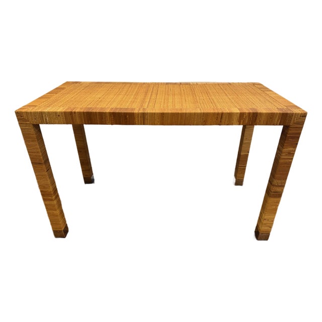 Bielecky Brothers Cane Rattan Console Desk For Sale