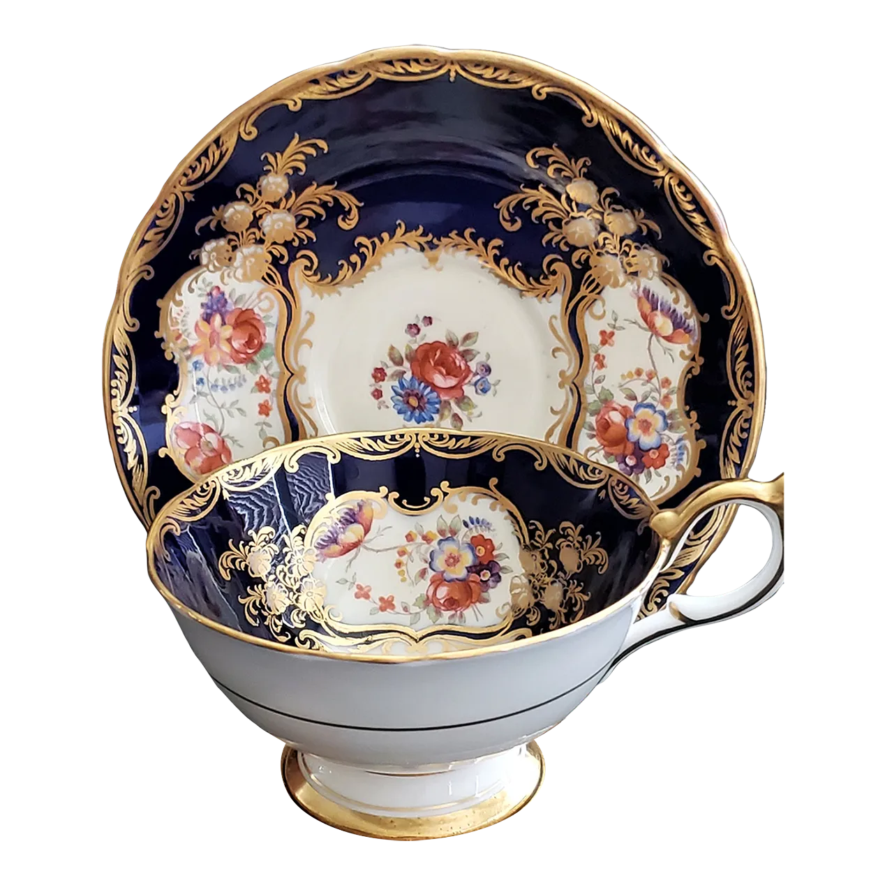 Circa 1940's Aynsley Aristocrat 7700 Cobalt Blue Hand-Painted Bone